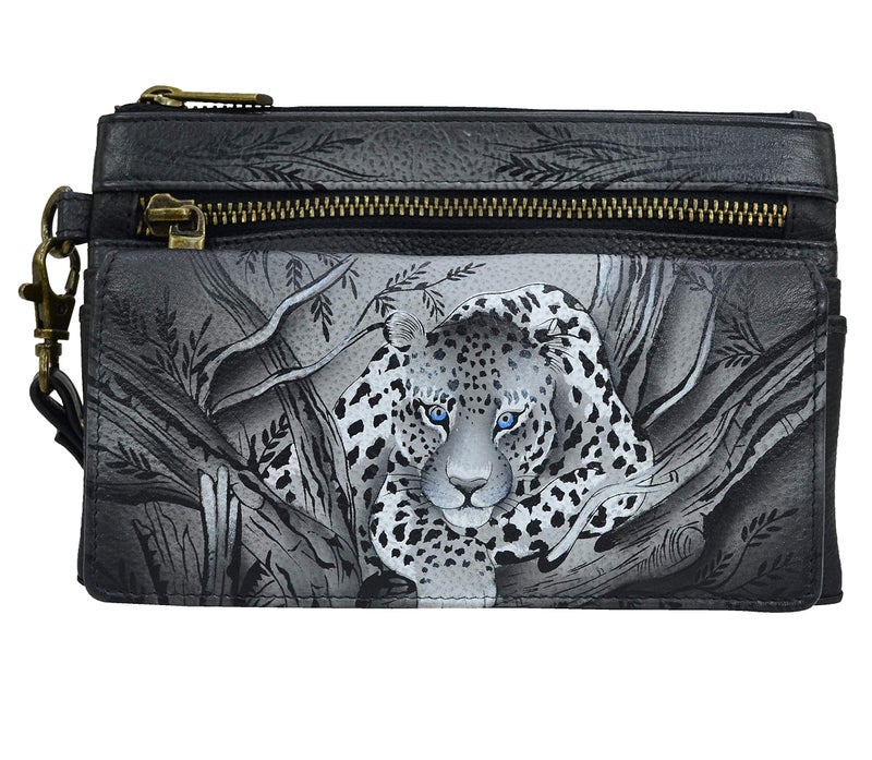 Anna by Anuschka womens Wristlet Wallet & Organizer - Genuine Leather, African Leopard, One Size US - Image 1